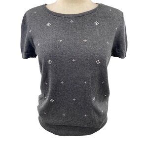 Loft Gray Cap Sleeve Sweater Rhinestones Size Small